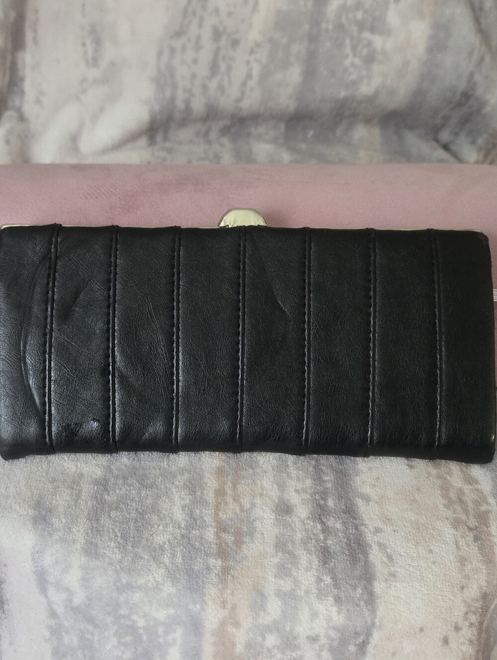 Black Quilted Faux Leather Clutch Wallet Kisslock
